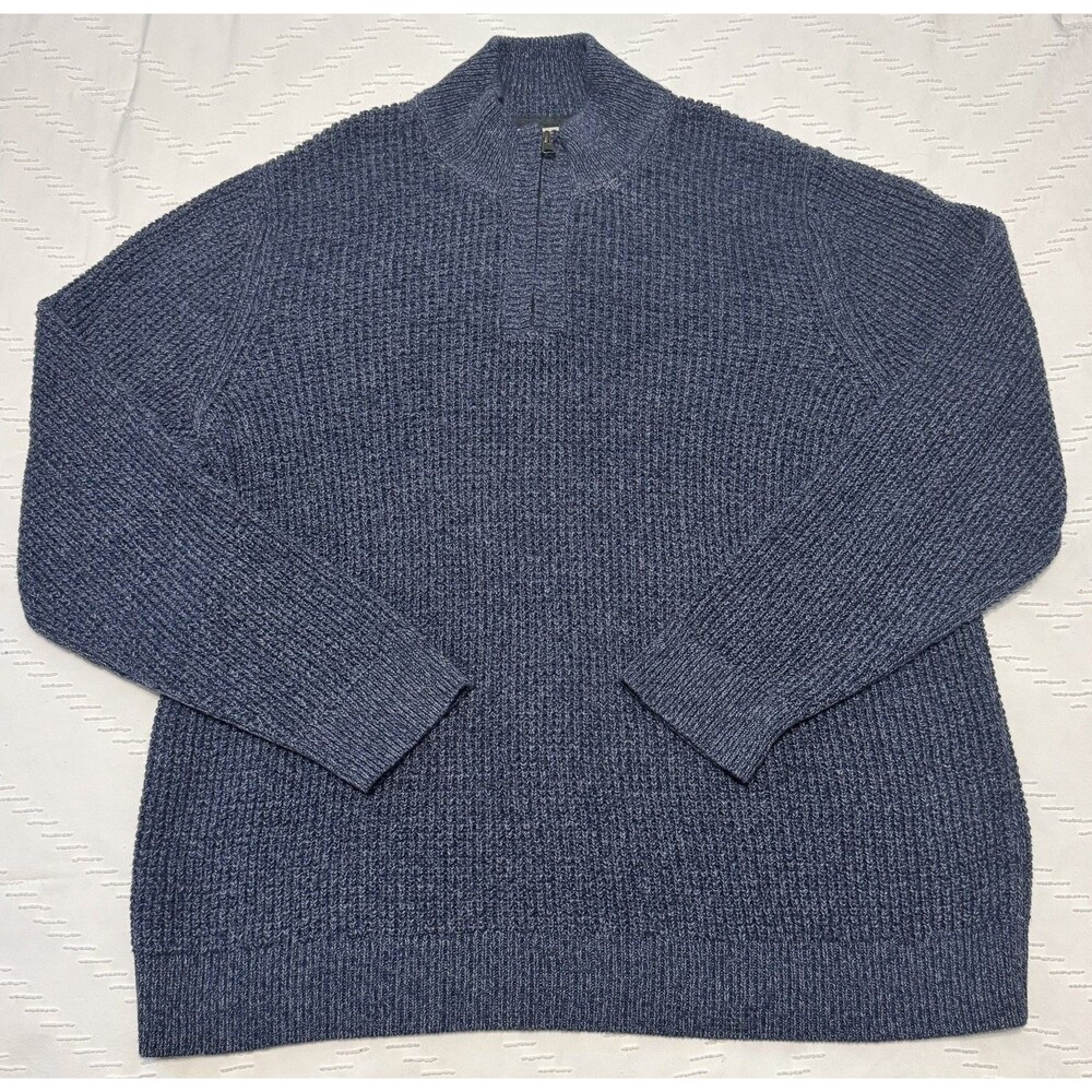 LL Bean Men’s Size XL Blue 1/4 Zip Long Sleeve Waffle Knit Pullover ID 508120